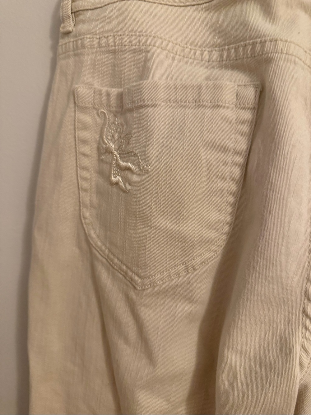 Cream High-Waist Jeans with Subtle Embroidery